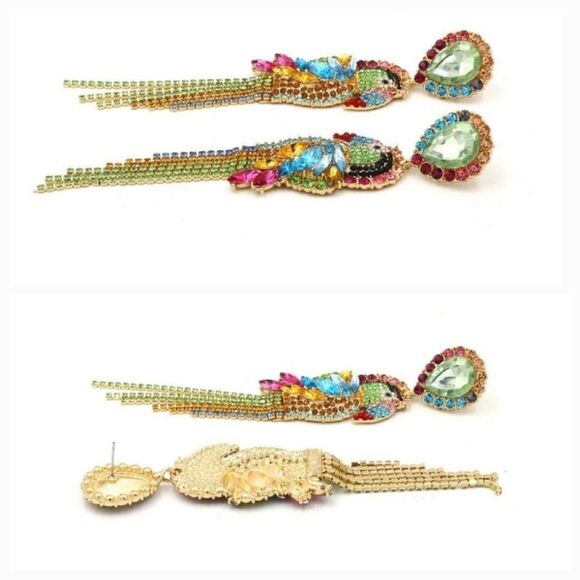 New ZARA Parrot Rhinestone Earrings - Picture 6 of 7